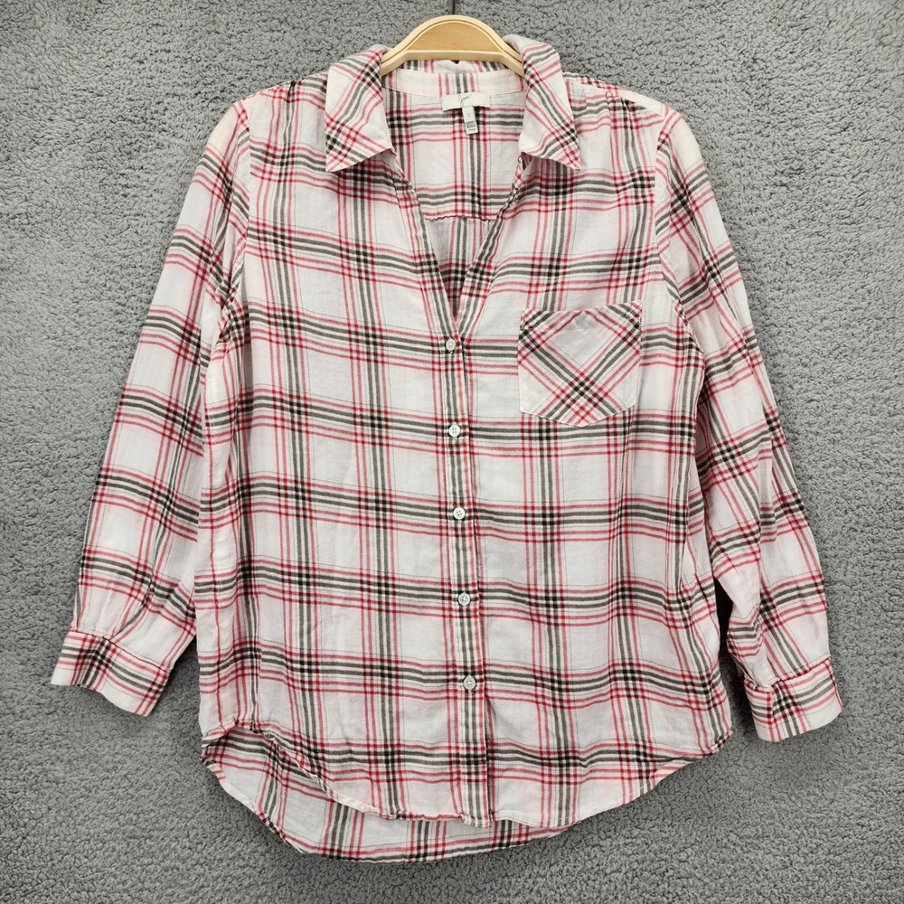 Joie Women's Small Red White Plaid Cotton Button Down Blouse Shirt Top